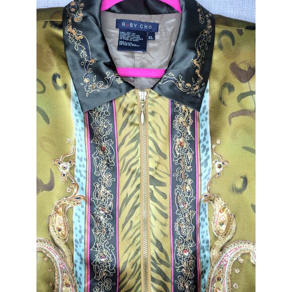 Vintage Ruby Cho Silk Zip Up Embellished Blazer XL - Picture 3 of 9